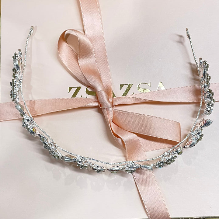 Condensed floral silver flexible headpiece