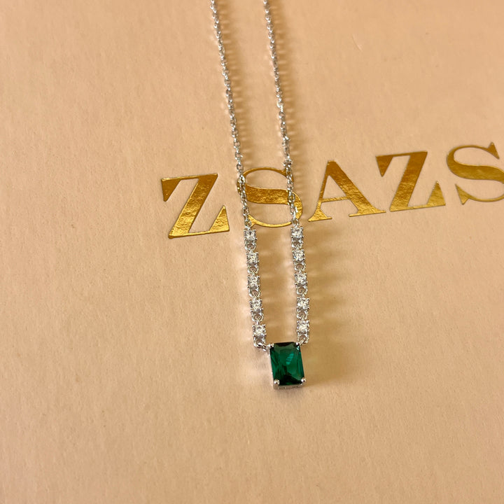 Dark green rectangular zircone pendant and bracelet