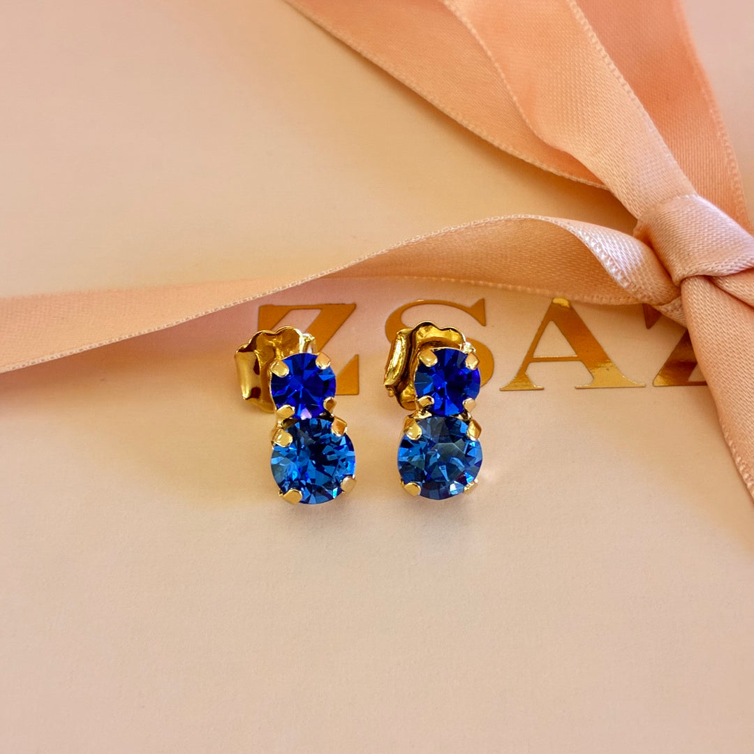 Royal blue Swarovski crystals gold plated earrings