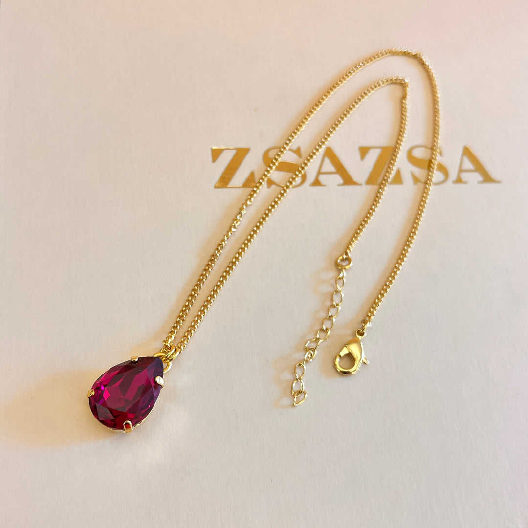 Fuchsia teardrop Swarovski crystal pendant