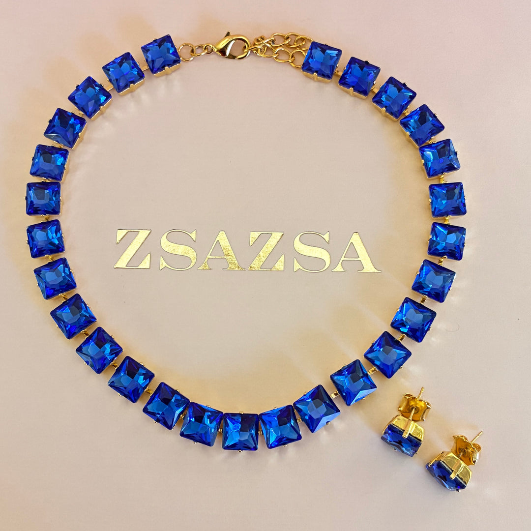 Square royal blue Swarovski crystals set