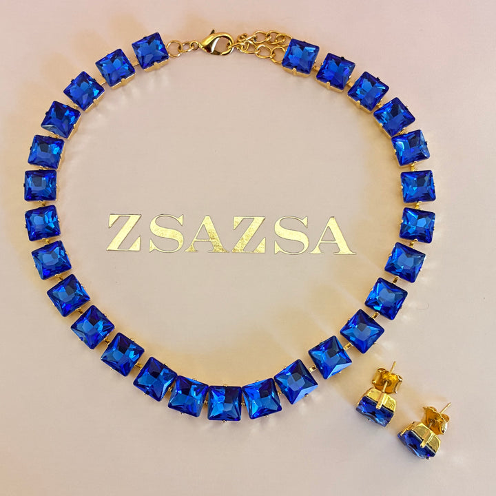 Square royal blue Swarovski crystals set
