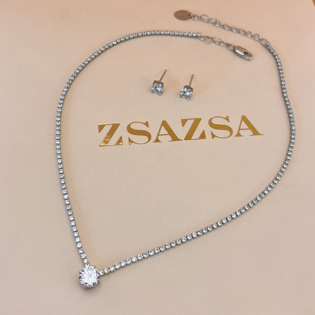 Silver zircone tennis set