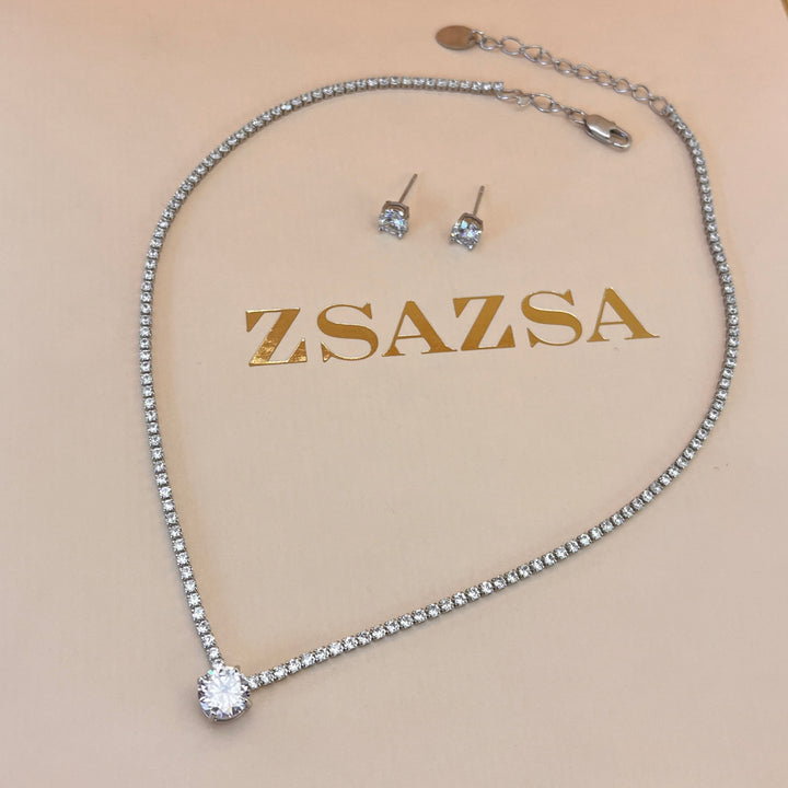 Silver zircone tennis set