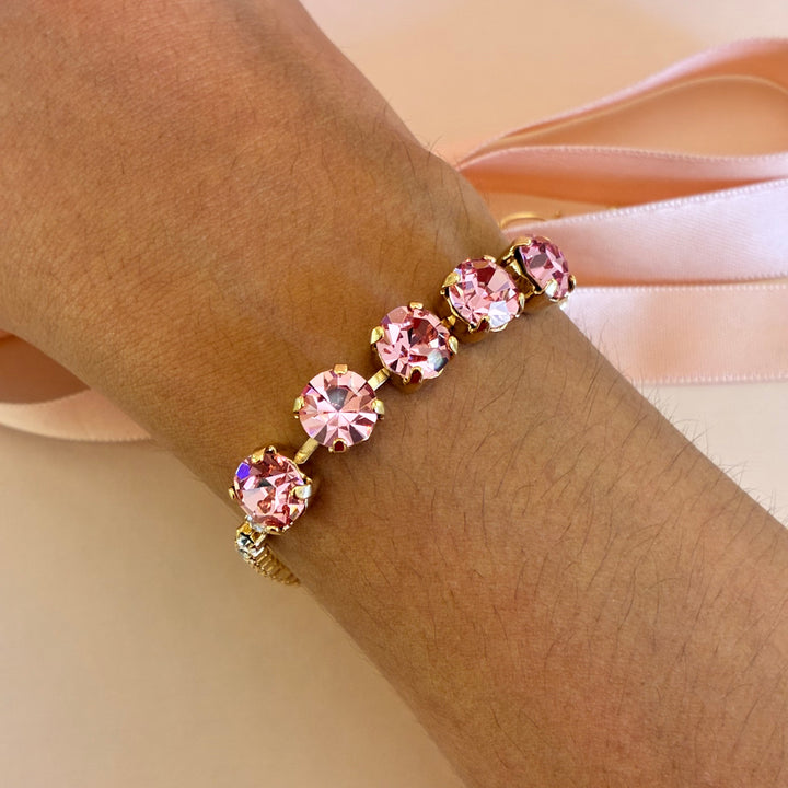 Pink Swarovski crystals gold plated bracelet