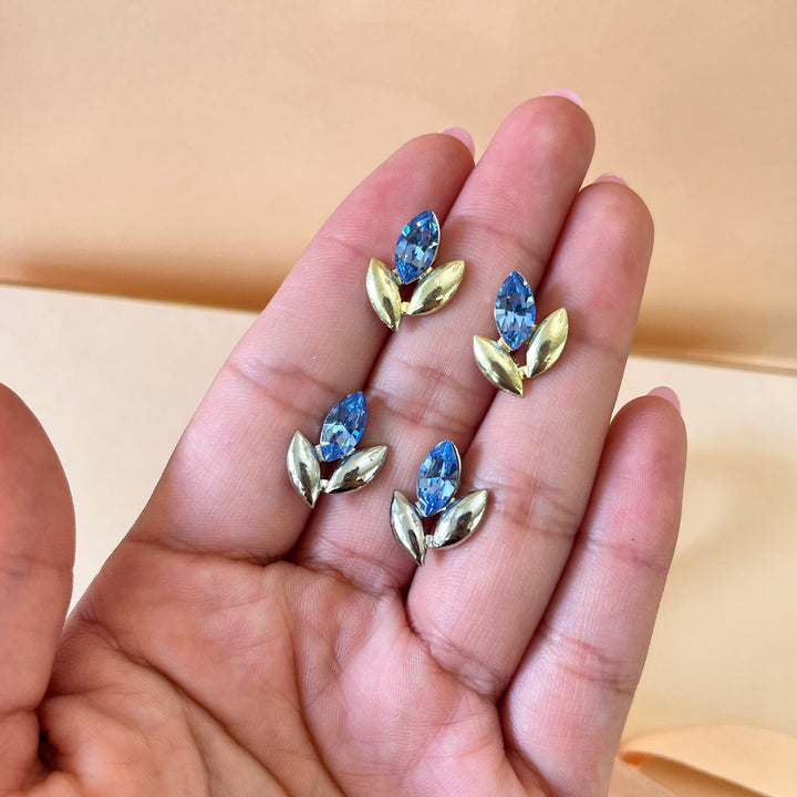 Light blue Swarovski crystals leafs studs