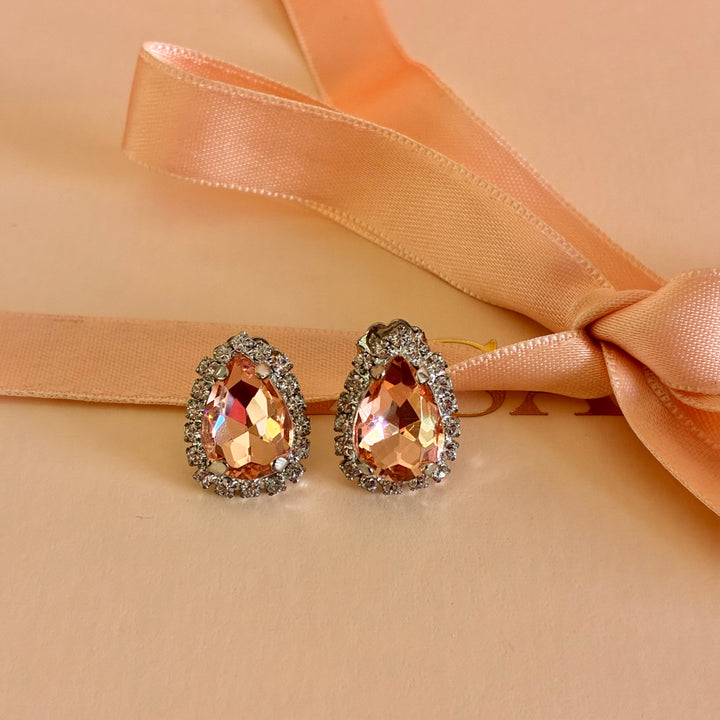 Teardrop Peach  Preciosa crystals silver set