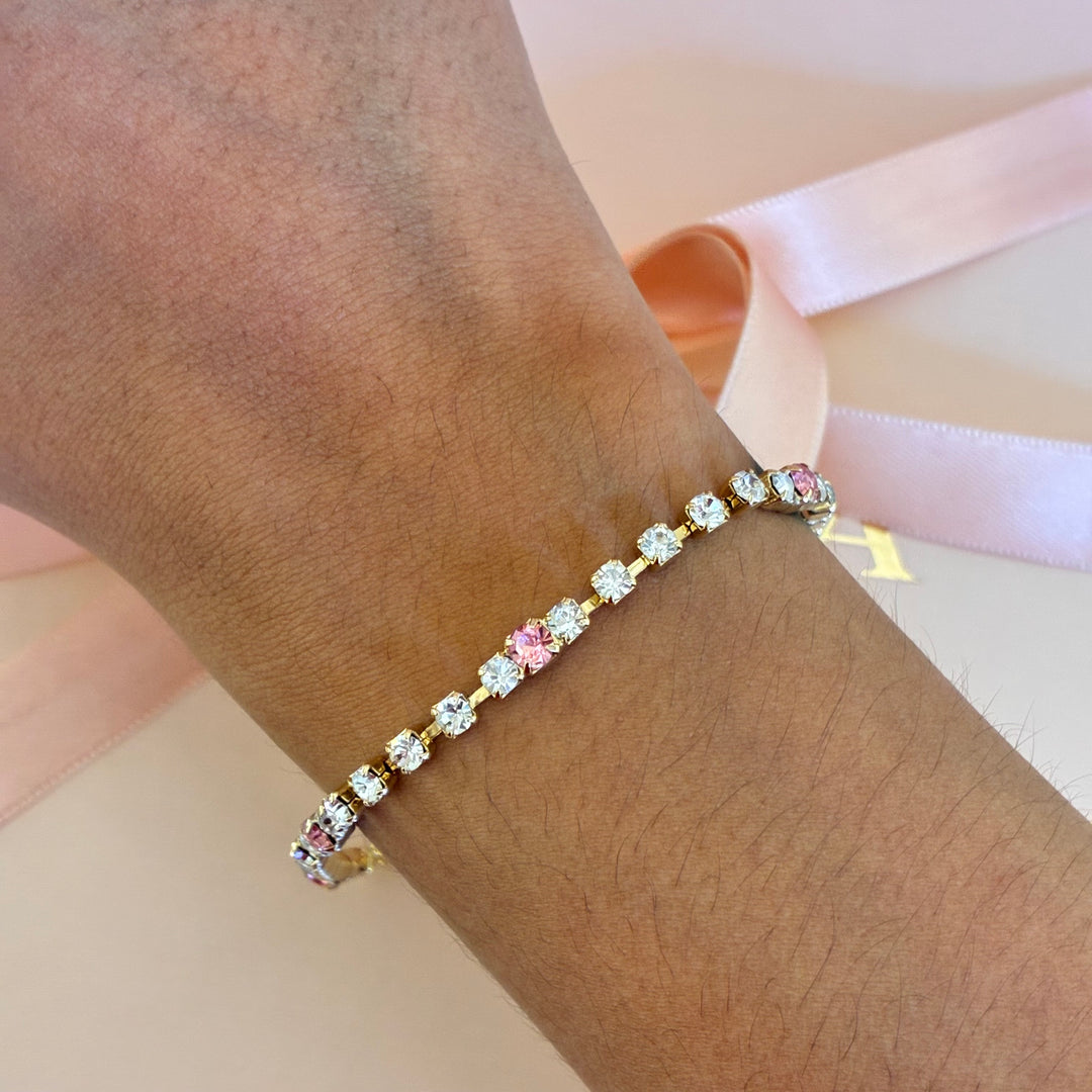 Light Pink Swarovski crystals gold plated bracelet