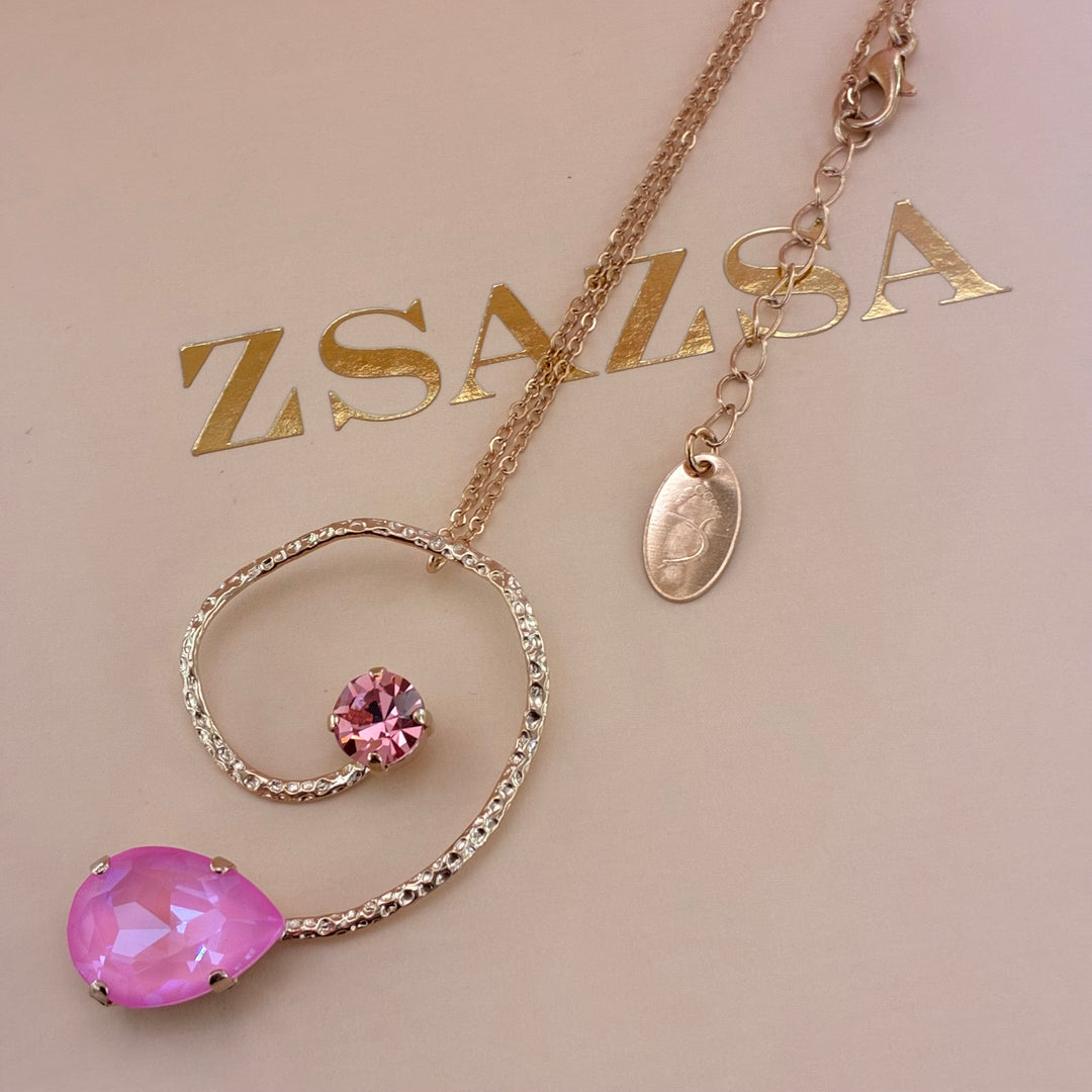 Handmade teardrop Pink Swarovski crystals rose gold set