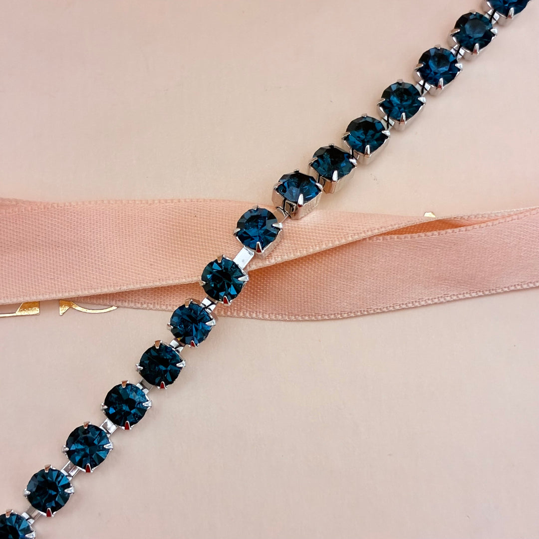Navy blue Swarovski crystals silver bracelet