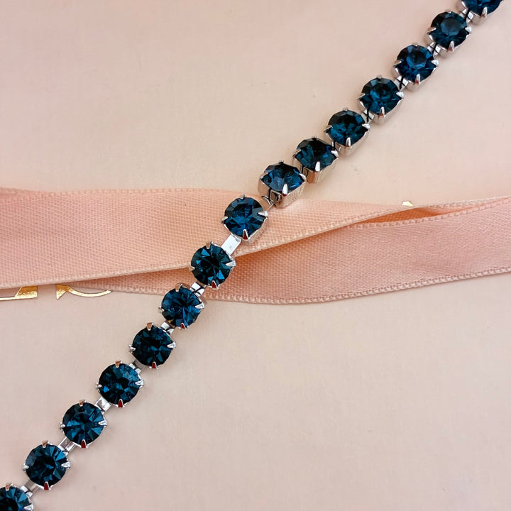 Navy blue Swarovski crystals silver bracelet