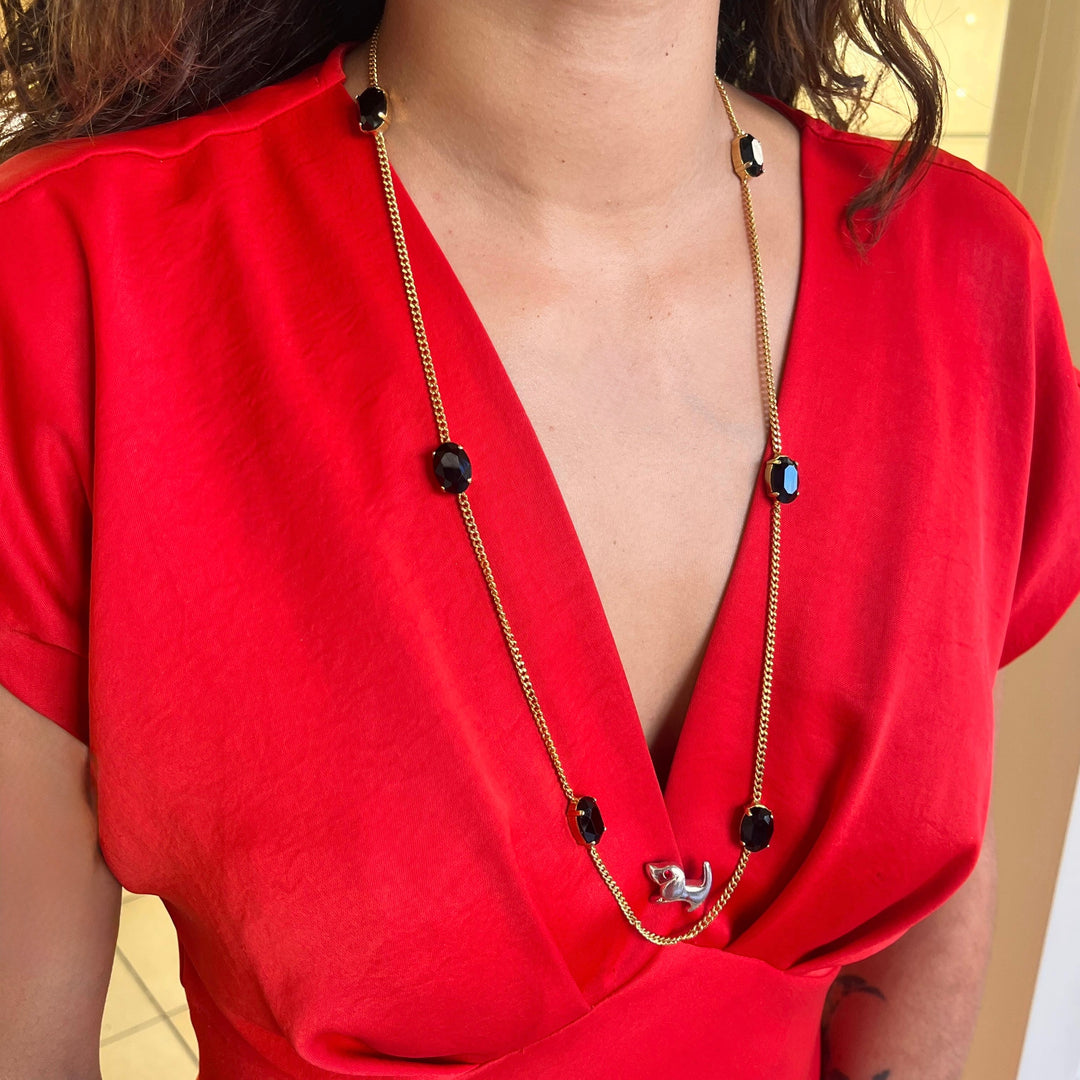 Black preciosa crystals long necklace