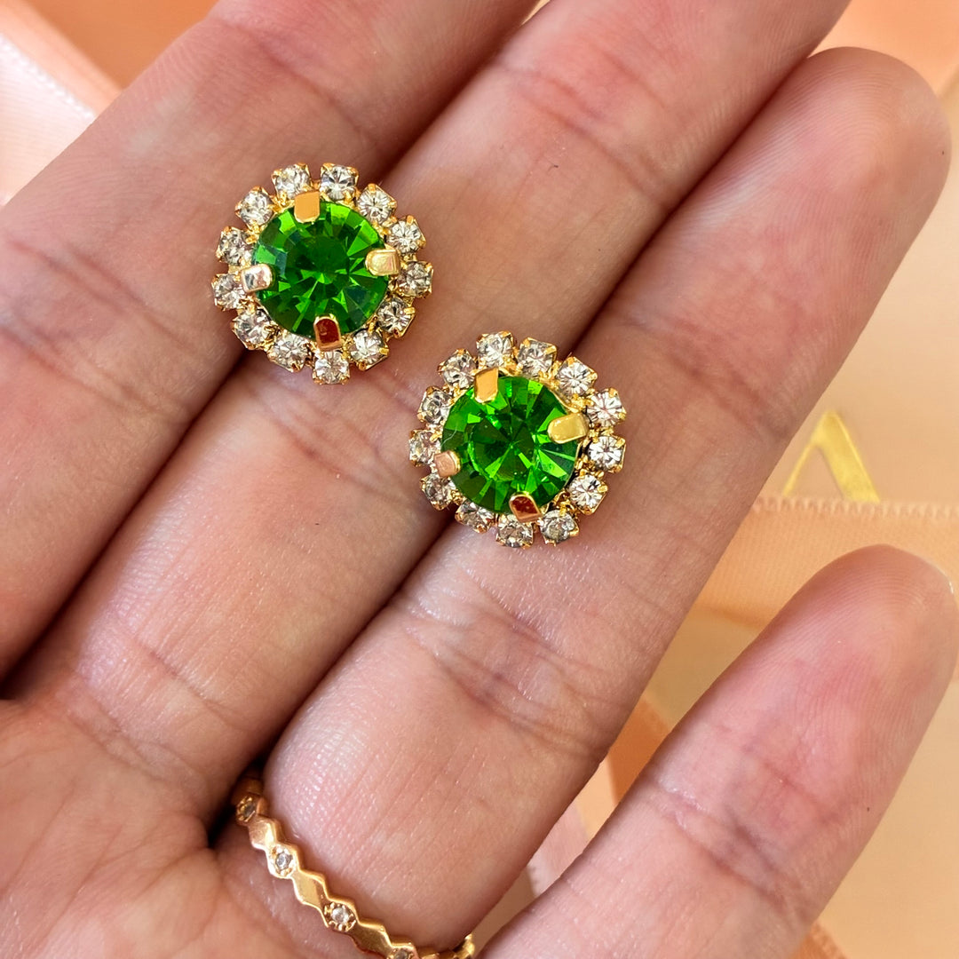 Dainty green Preciosa crystals gold plated set