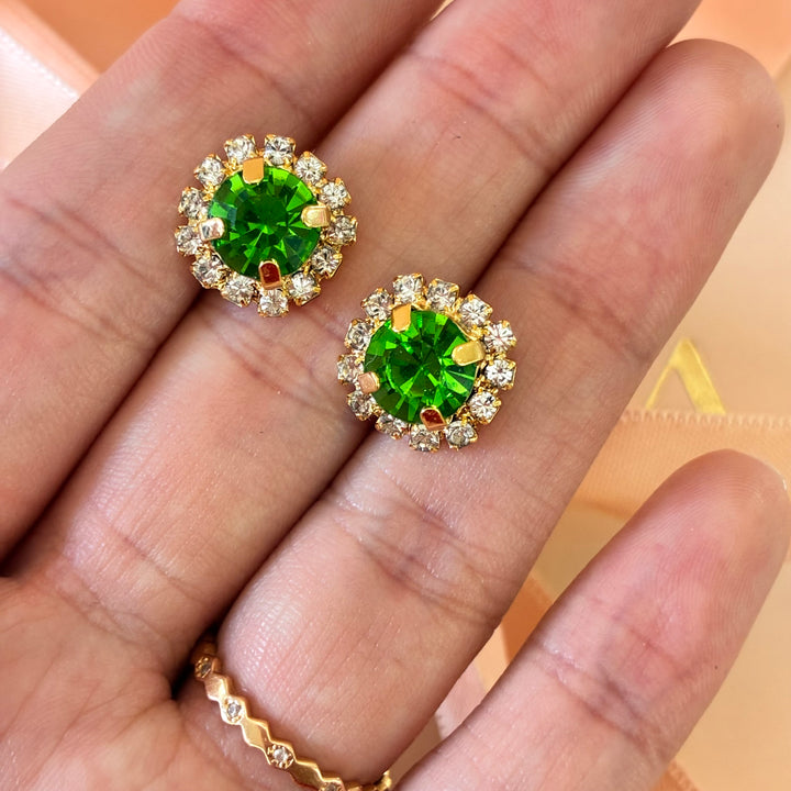 Dainty green Preciosa crystals gold plated set