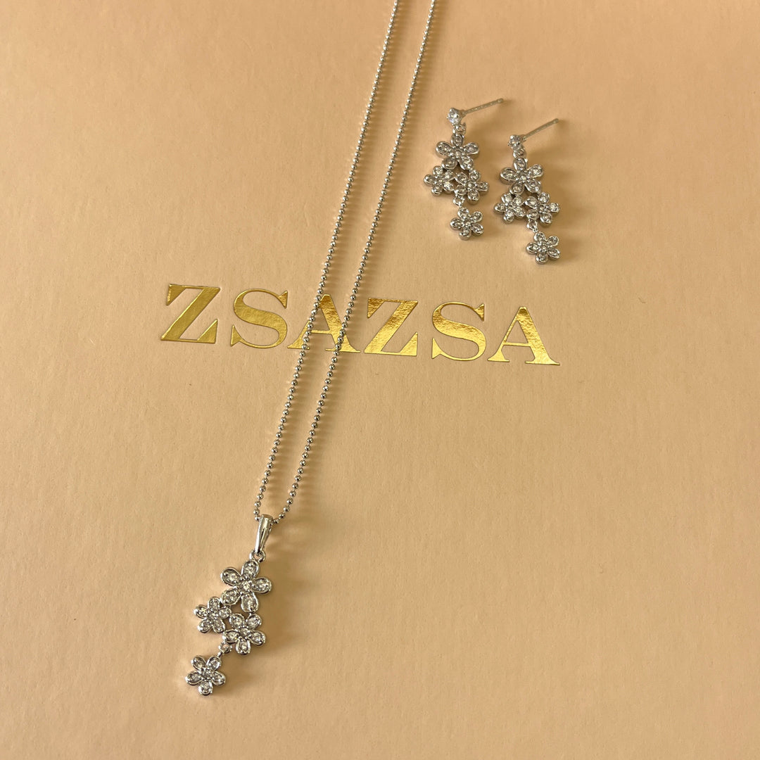 Silver zircone flower set
