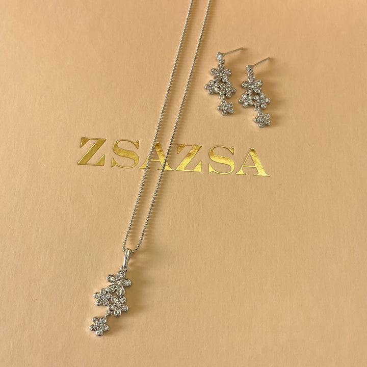 Silver zircone flower set
