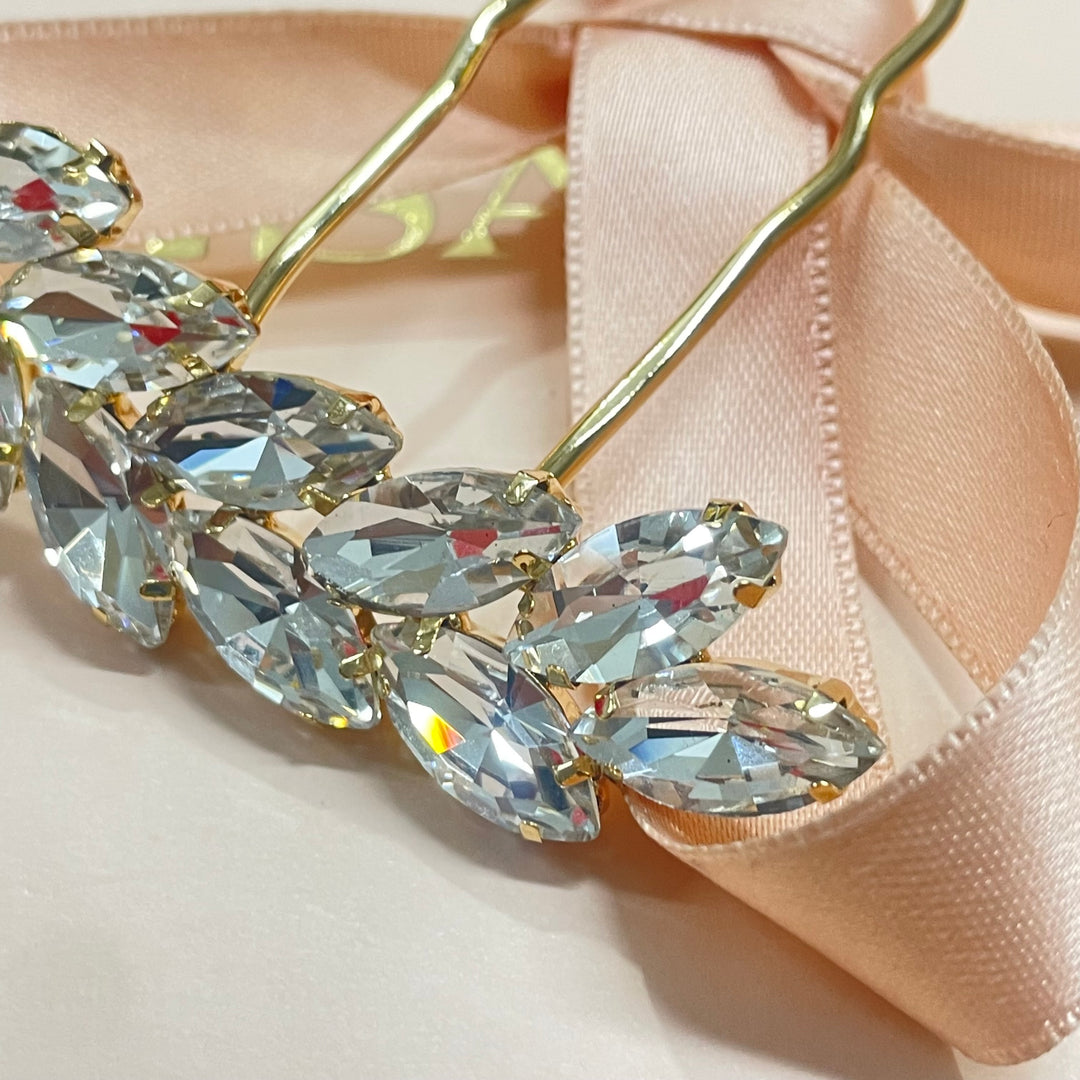 Marquise preciosa crystals gold plated hair pin