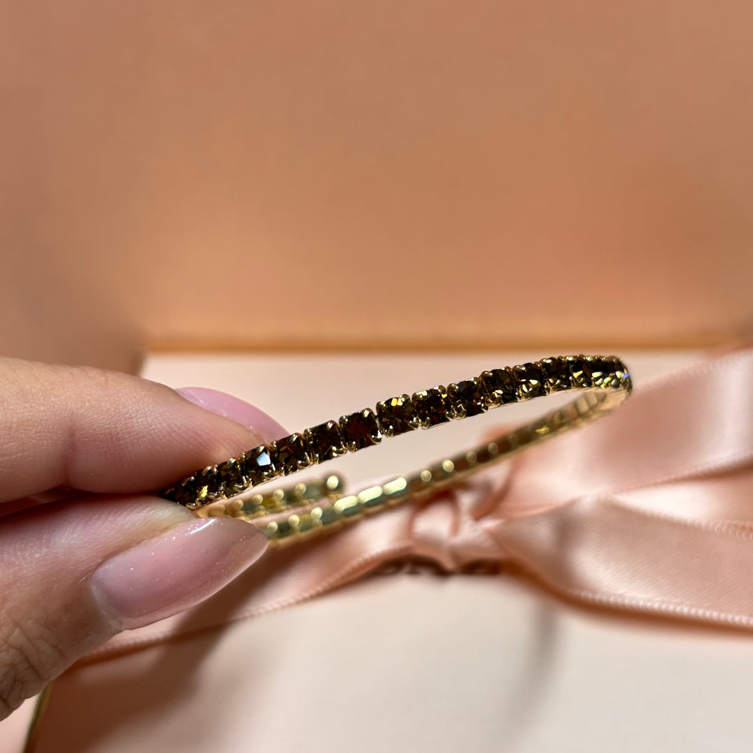 Brown rhinestone gold plated bangle