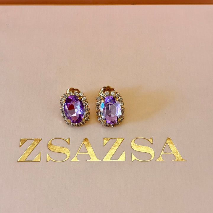 Lilac Preciosa crystals oval gold plated pendant set