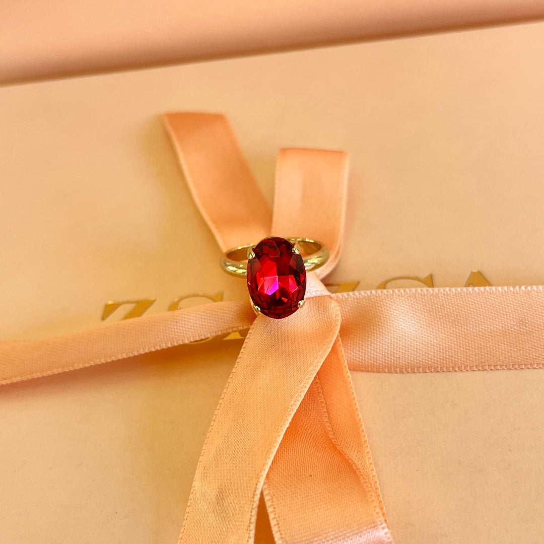 Red oval preciosa crystal ring