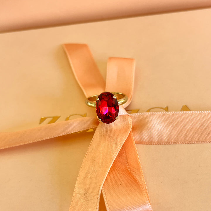 Red oval preciosa crystal ring