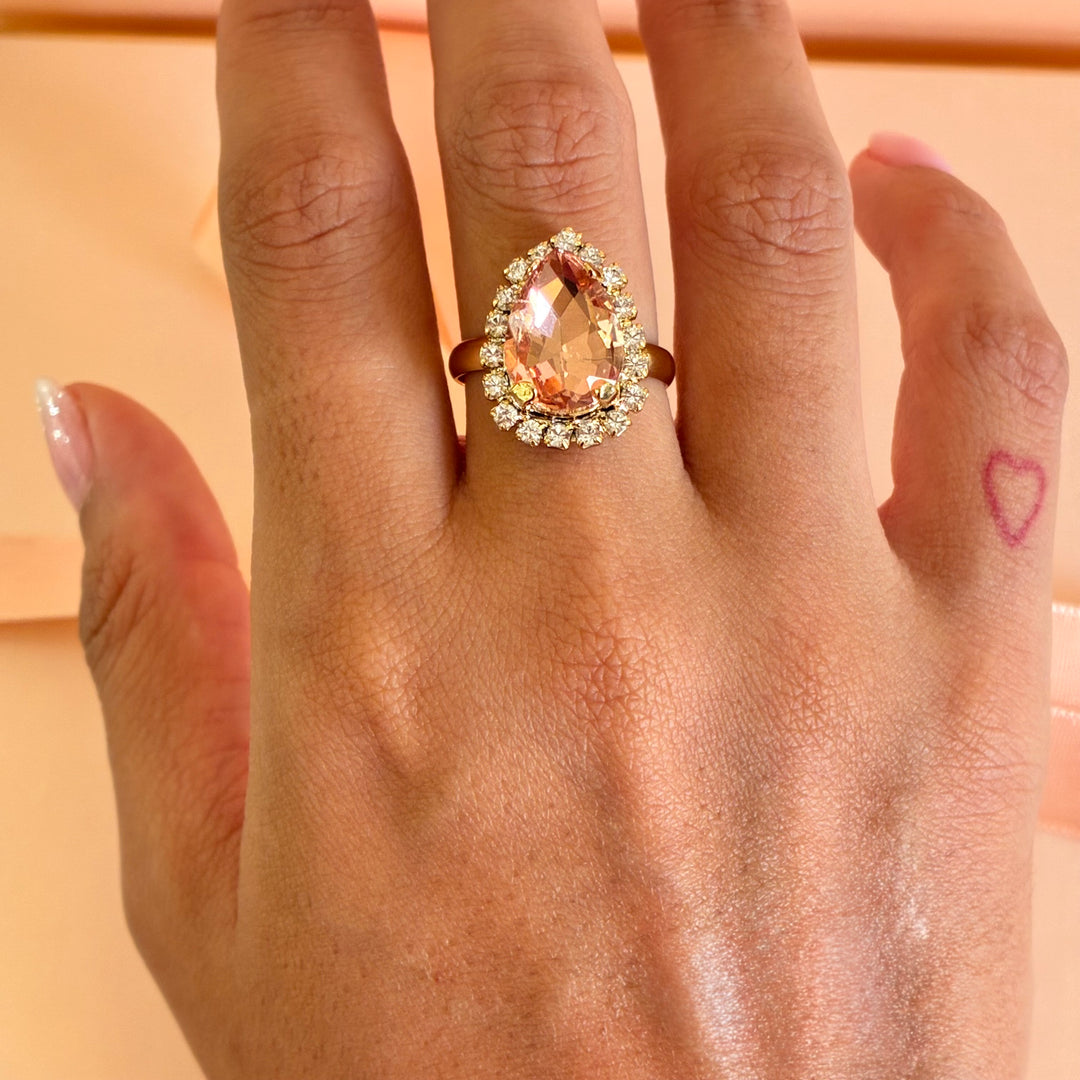 Teardrop Peach Preciosa crystals gold plated set