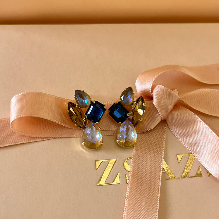 Multicolour Swarovski crystals earrings and ring