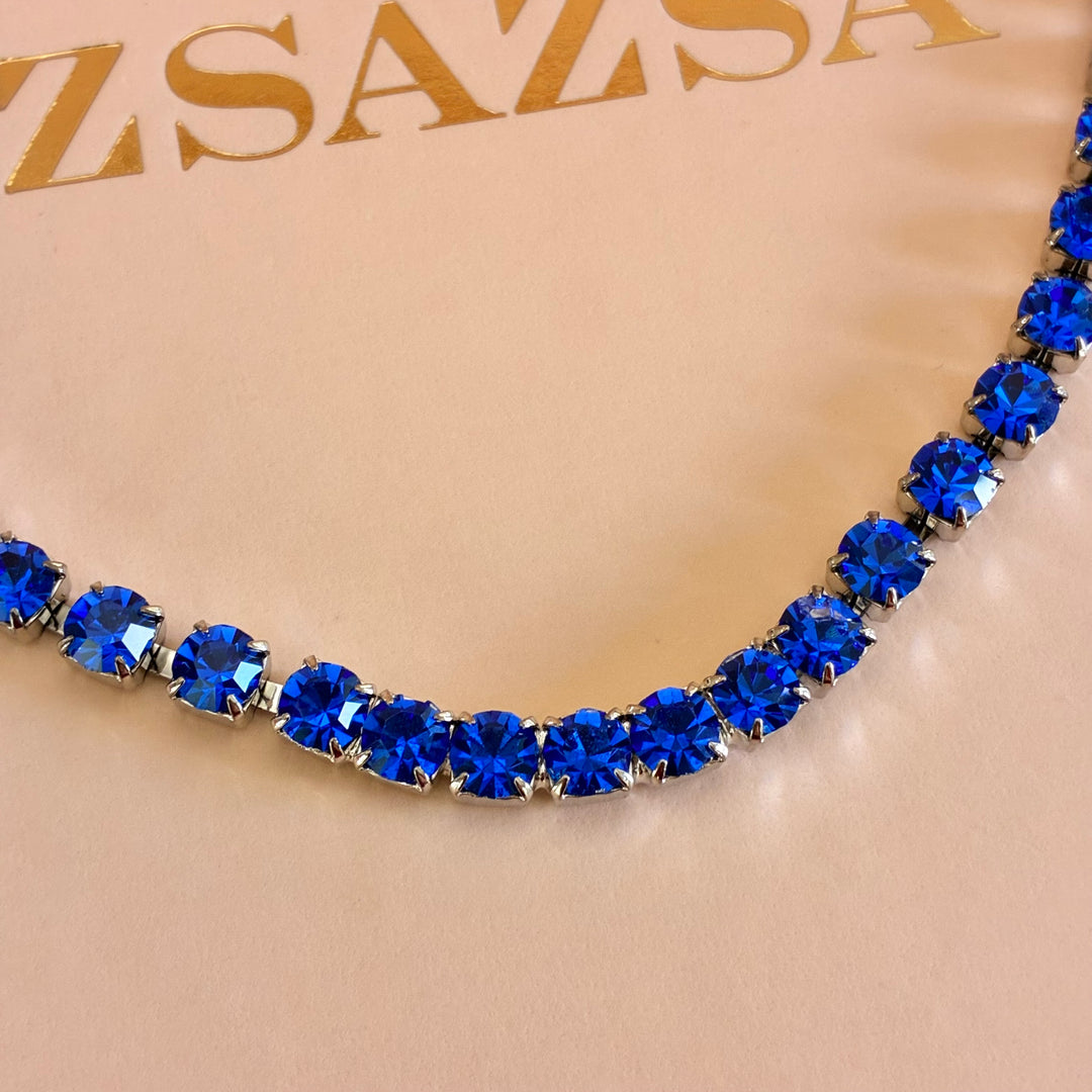 Royal blue Swarovski crystals silver set