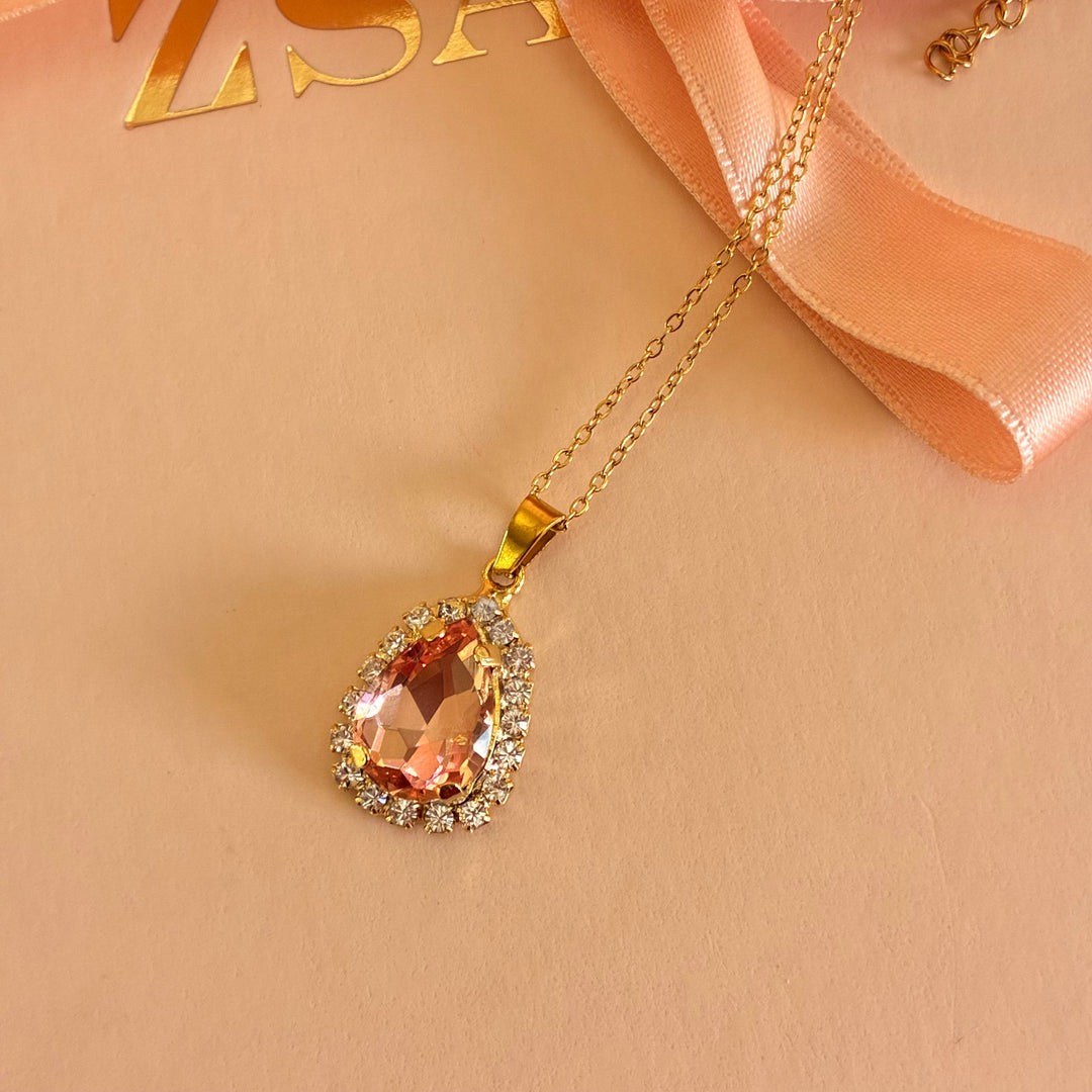Teardrop Peach Preciosa crystals gold plated set