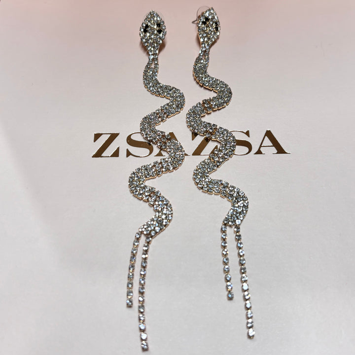 Black rhinestone gold snake earrings