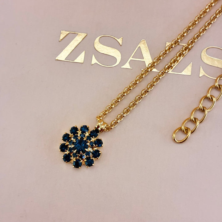 Navy blue flower gold plated set