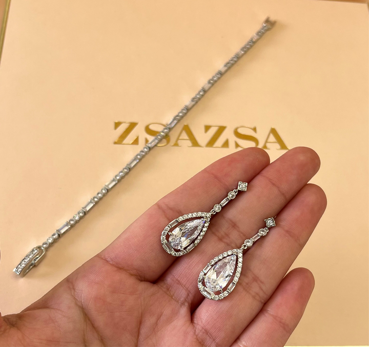 Silver zircone teardrop set