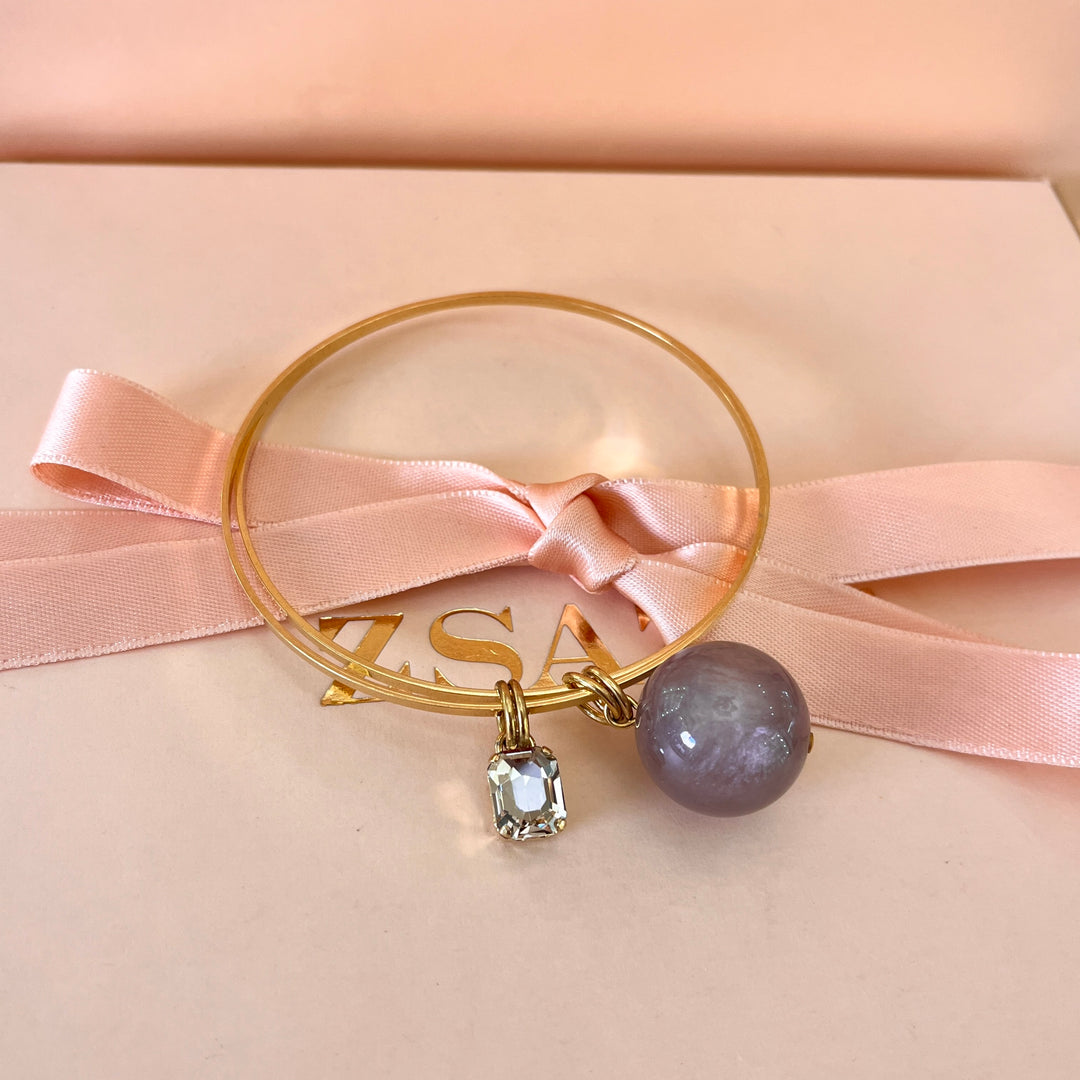 Grey Swarovski crystal bangle with grey ball