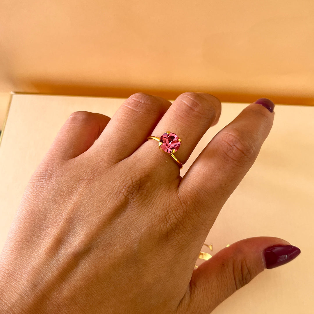 Handmade teardrop Pink and fuchsia Swarovski crystals gold set