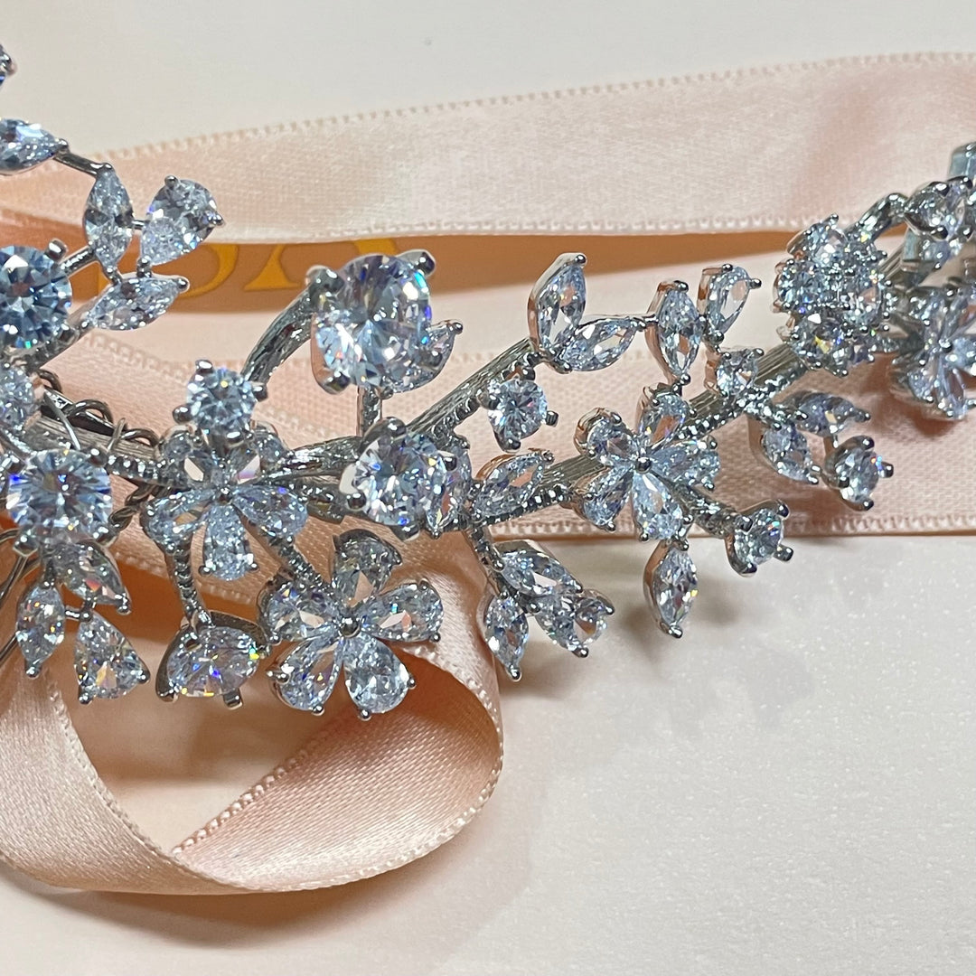 3-D silver long statement cubic zirconia comb