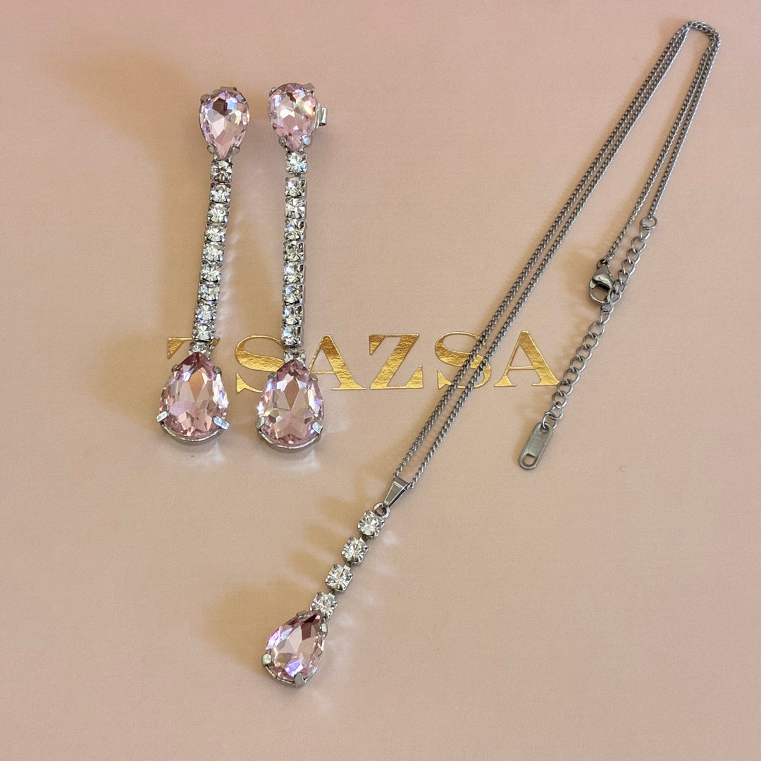 Light pink Swarovski crystals silver set