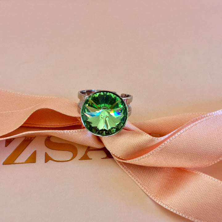 Green Swarovski crystals silver bracelet and ring