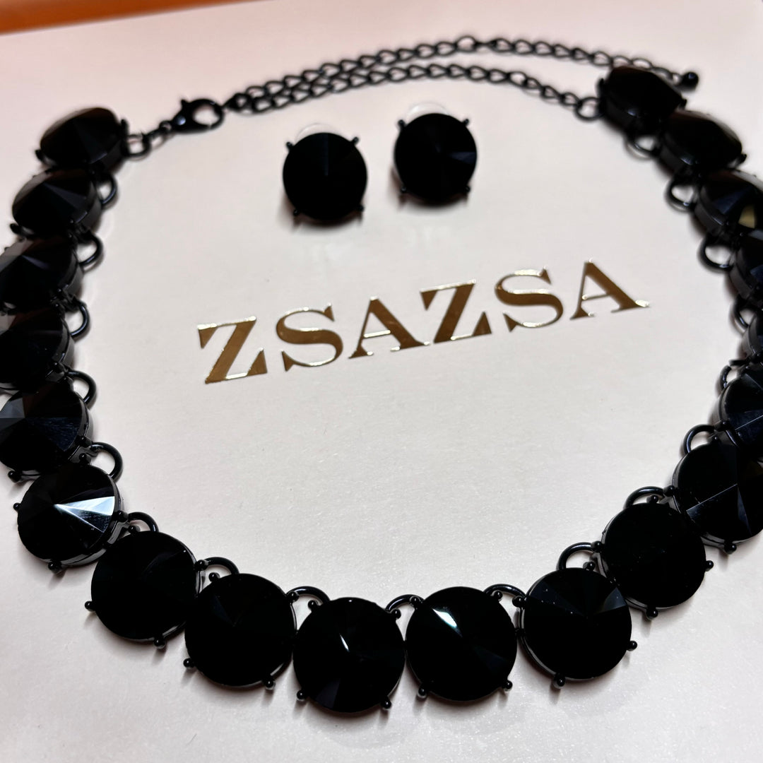 Round all black rhinestone set