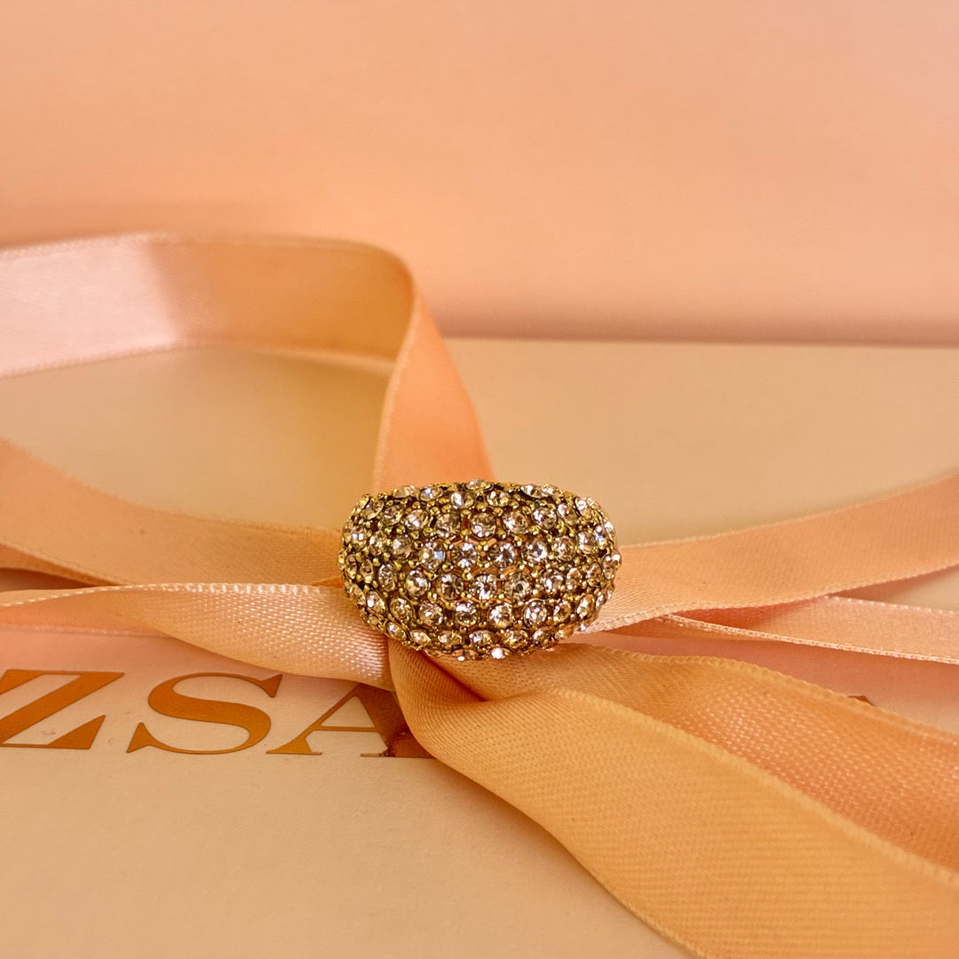 Light pink Swarovski crystals gold plated ring