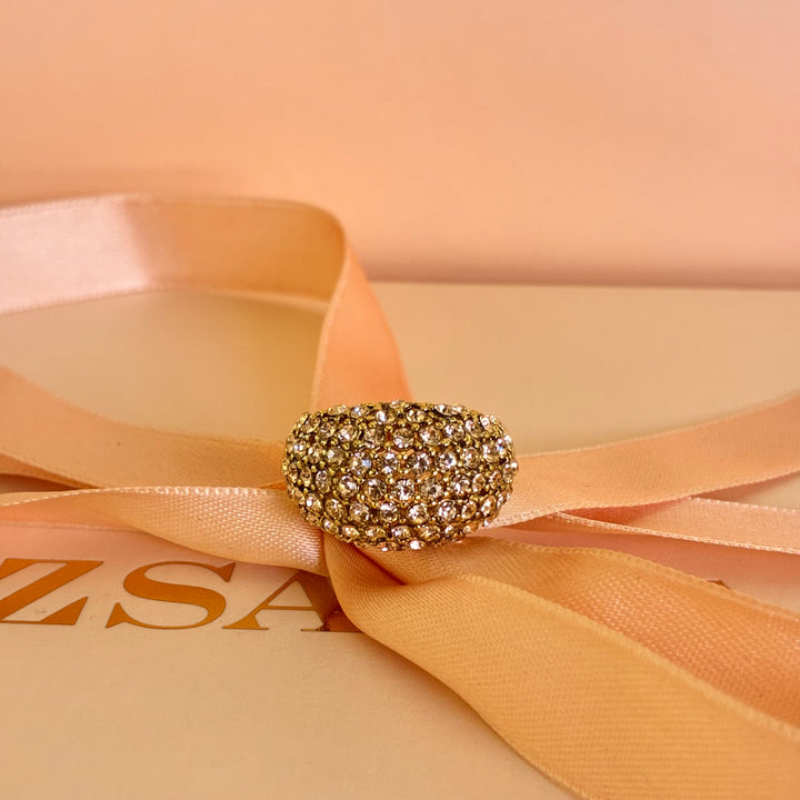 Light pink Swarovski crystals gold plated ring