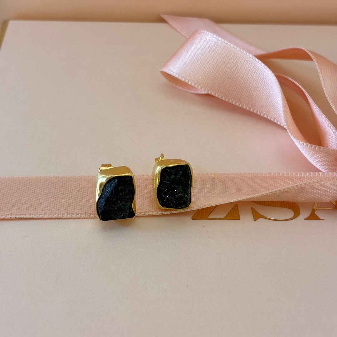 Handmade black gold studs