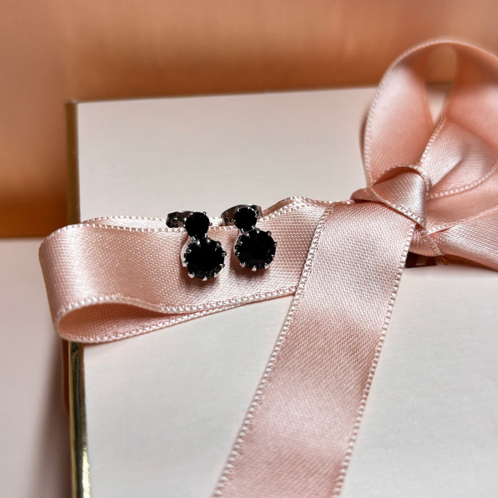 Dainty black rhinestone silver earrings