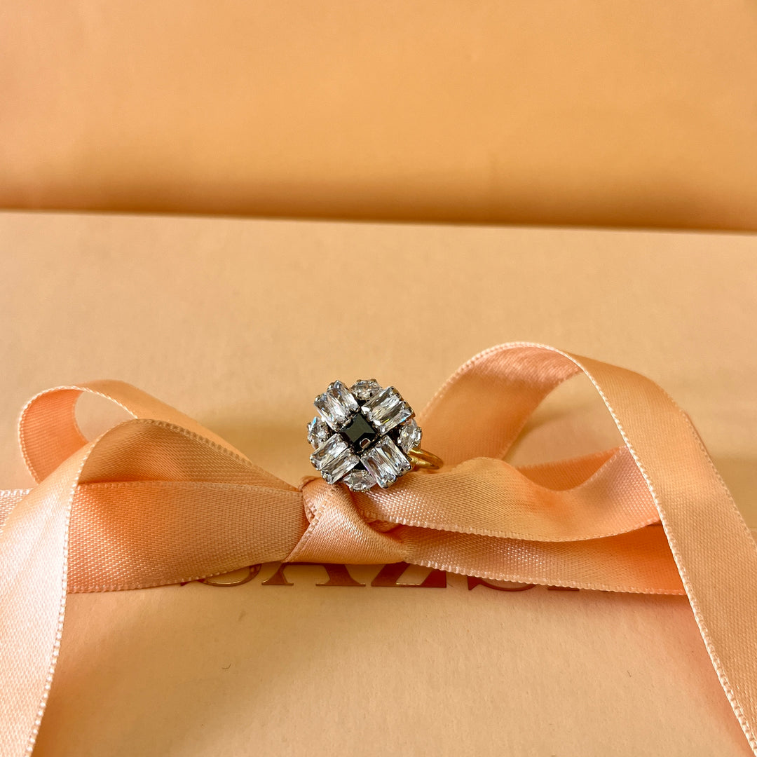 Grey Swarovski crystals gold plated ring