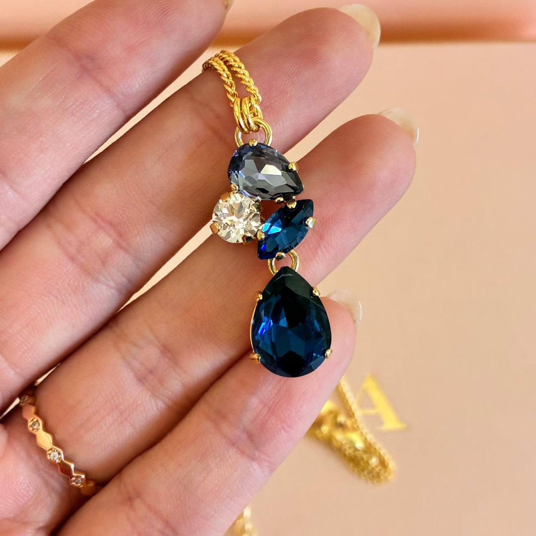 Teardrop navy blue Swarovski crystals pendant