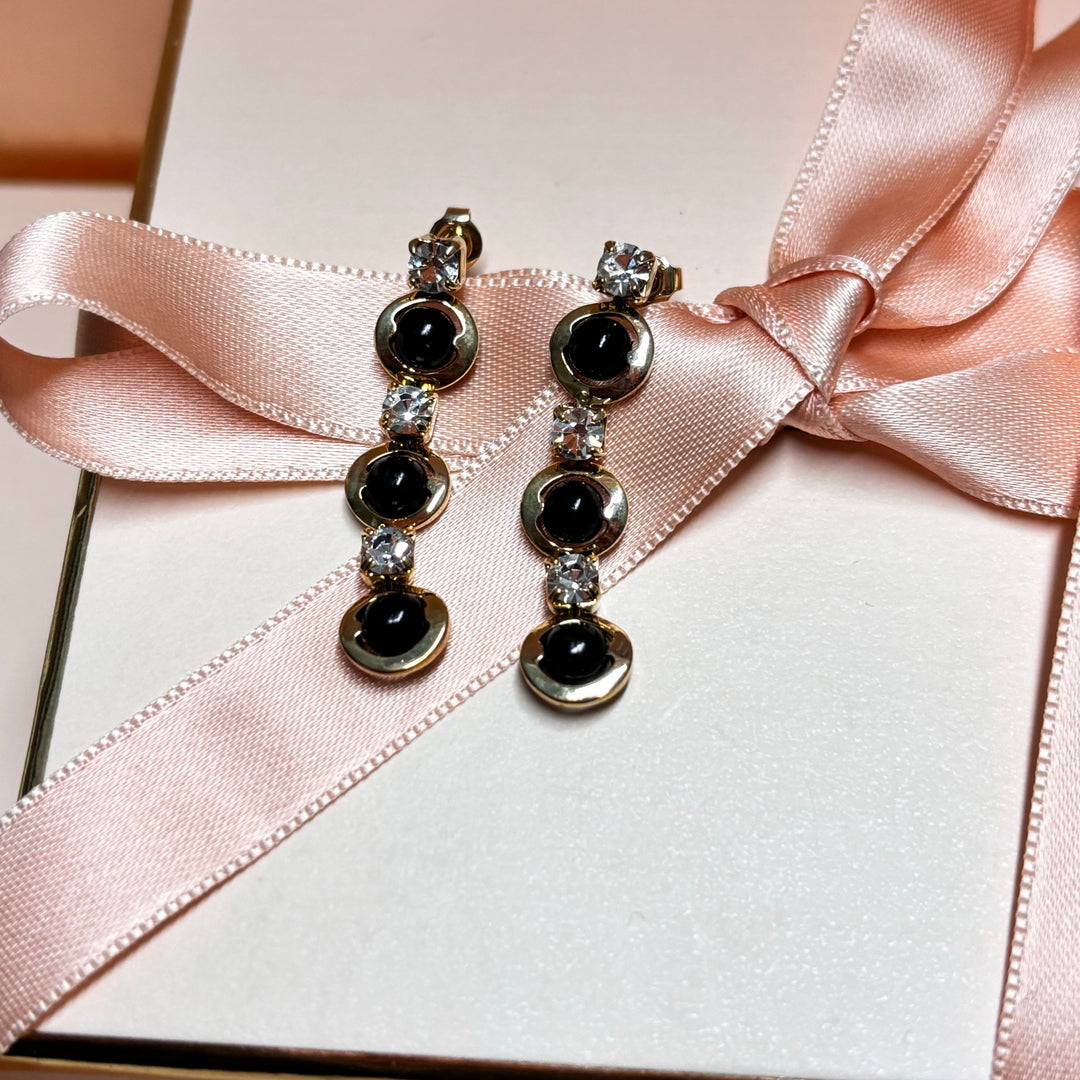 Dainty Black rhinestone gold earrings