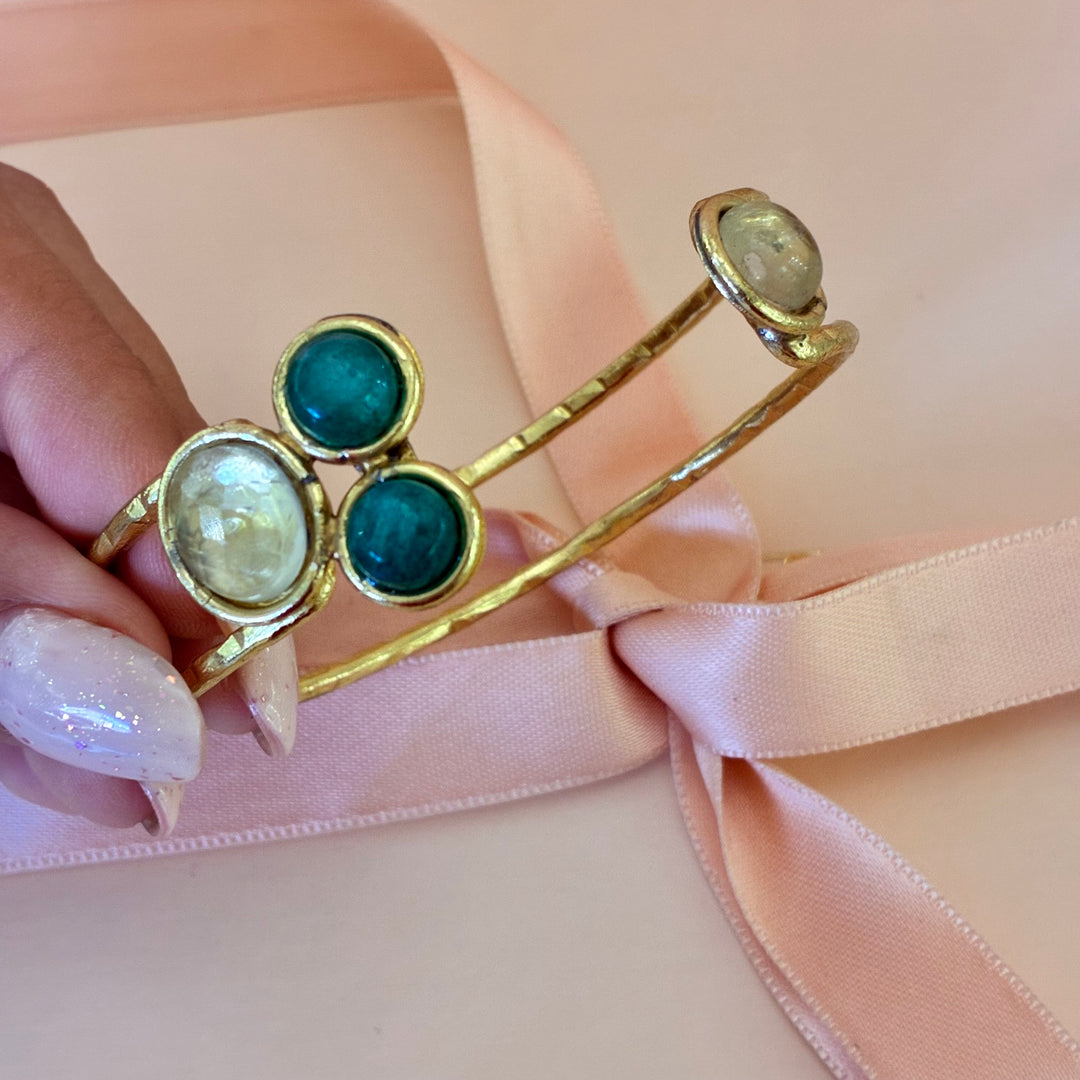 Dark green and yellow handmade gold plated set