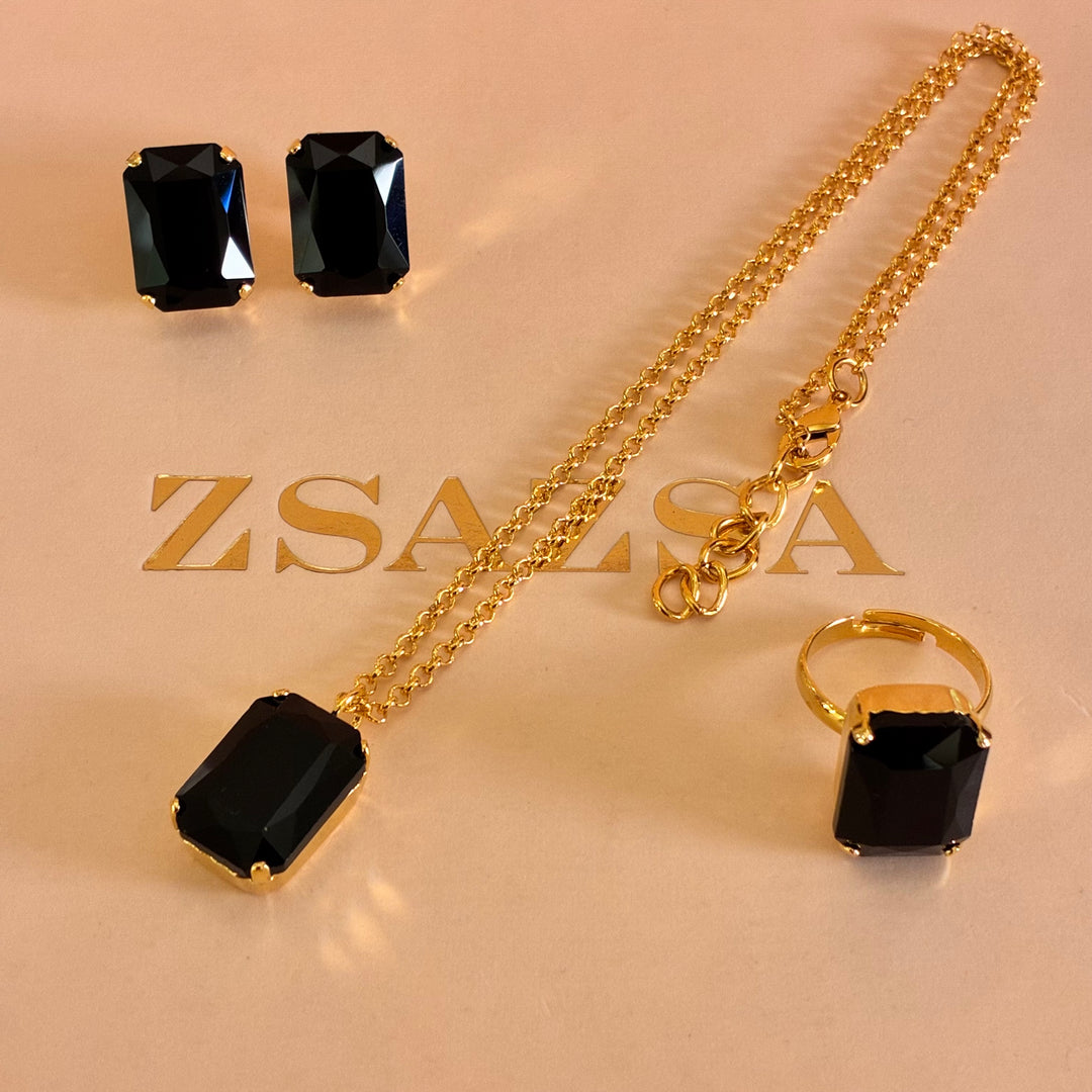 Black rectangular Preciosa crystals set