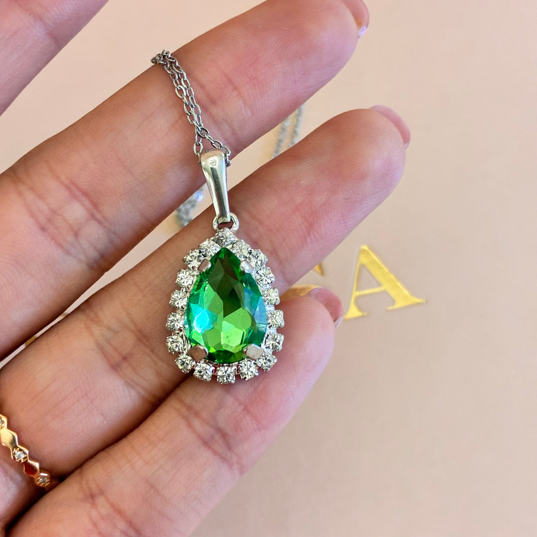 Teardrop green Preciosa crystals silver set