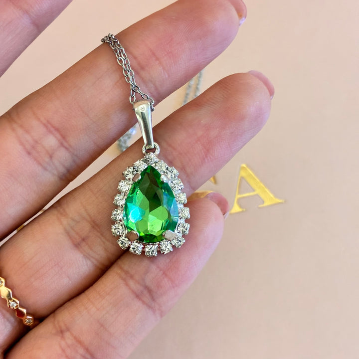 Teardrop green Preciosa crystals silver set