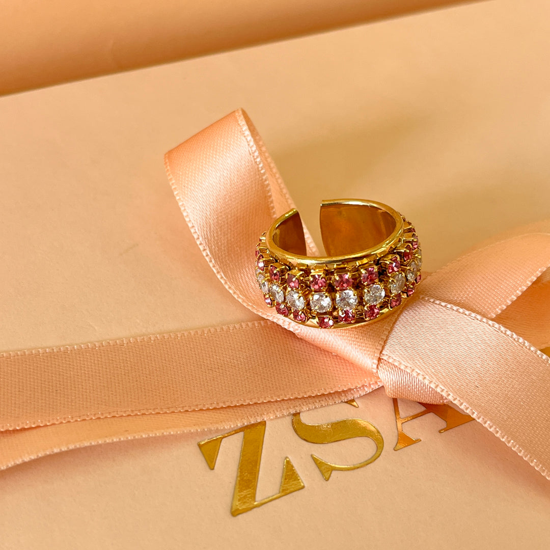 Pink Swarovski crystals band ring